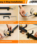 Go-To Heavy Duty 48 Inch Panel Clamp Set Two Pack With 4 Way Pressure Steel Parallel Clamps For Flat Panels, Dining Tabletops, Wide Doors And Woodwork, Adjustable Parallelogram Couplers For Precise Cutting Board Projects. Easy 3-step installation diagram