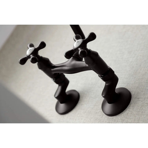 Victorian Style Two Handle Wall Mount Kitchen Faucet in Oil Rubbed Bronze, 7 Inch, close-up of faucet handles