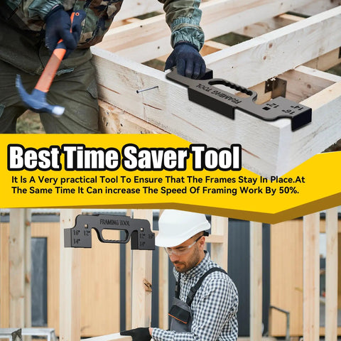 Heavy Duty 3 In 1 Multi Angle Framer With 16 Inch On Center Layout Gauge Forged From Solid Cast Aluminum Kills The Measuring Stress nails framing a structure.
