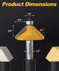 REKCKRUL 45° chamfer router bit with bearing; carbide tipped, 1/2" shank, 3/4" cutting length