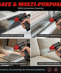 Powerful 130000 RPM Cordless Air Duster used on keyboard, door tracks, workbench, and couch for tight spaces and delicate gear
