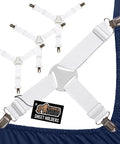 Patented Bed Sheet Holders With Adjustable Elastic Straps And Metal Clips That Stay Put And Keep Fitted Sheets Locked In Place Night After Night Heavy Duty 4 Pack White US Designed To Fit Any Mattress