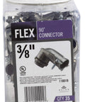 Container of 3/8 In Flex 90 Degree Connector For FMC Metal Clad And Armored Cable To Steel Outlet Box Secure Bonding Tight Fit Easy Install 1/2 In Knockout CCP Style, pack of 35