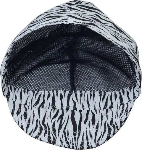Super Comfy 100 Percent Cotton Mesh Welding Cap With Slick Zebra Pattern interior view showcasing breathable design for comfort.