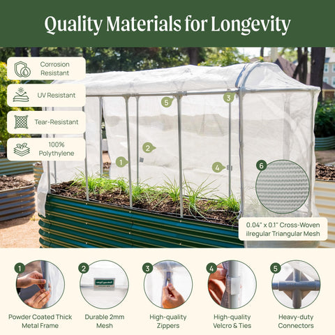 Garden Cover Netting System For 2 By 8 Beds With 9 In 1 Protection Kit showing durable metal frame and protective mesh