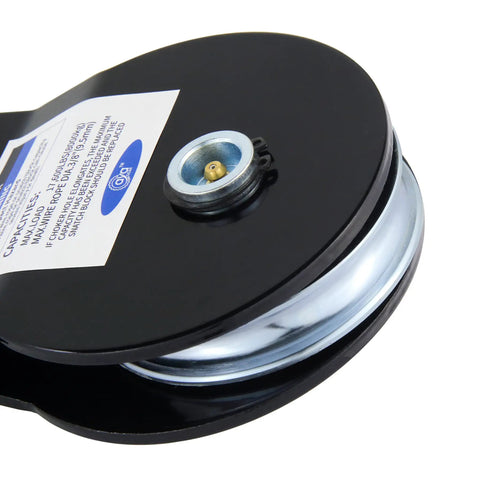 8 Ton Winch Snatch Block Beast Mode Towing Pulley With 17,600 Lbs Capacity For Offroad Recovery, black steel close-up