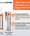 PU440 Polyurethane Concrete Sealant 1 Pack Non Sag Caulk For Joints Walls Sidewalks Foundations Moisture Cure Elastic Waterproof Expansion Joint Ready Cartridge 10.1 Fl Oz Grey in new aluminum cartridge packaging