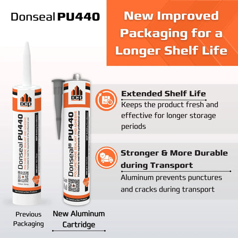 PU440 Polyurethane Concrete Sealant 1 Pack Non Sag Caulk For Joints Walls Sidewalks Foundations Moisture Cure Elastic Waterproof Expansion Joint Ready Cartridge 10.1 Fl Oz Grey in new aluminum cartridge packaging