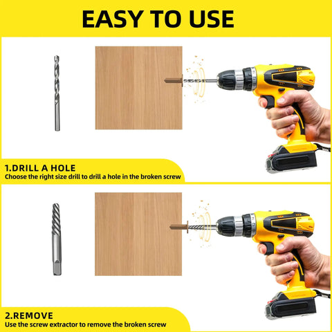 Demonstration of 26 Piece Bolt And Screw Extractor Set With Hex Adapters And HSS Drill Bits Heavy Duty Easy Out Kit Now being used to remove a screw.