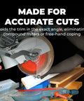 Miter Saw Molding Tool With Adjustable Spring Base, 30 to 60 Degrees, shown cutting trim for seamless installations on 12 inch saw.