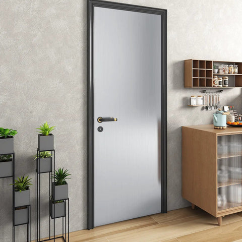 Door covered with 36 Inch Wide Stainless Steel Contact Paper Peel And Stick Vinyl Wrap For Countertops Tables And Appliances, 197 Inch Roll