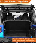 Rear Trunk Cargo Rack Basket Tray For Jeep Wrangler JK 2007 To 2026 Four Door Hardtops with elastic net storage