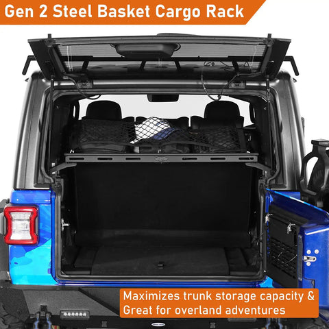 Rear Trunk Cargo Rack Basket Tray For Jeep Wrangler JK 2007 To 2026 Four Door Hardtops with elastic net storage