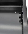 Close-up of interior view showing punchout holes and mounting rack of Bulletproof 2U Wall Mount Network Cabinet Featuring Lockable Solid Door And Heavy Gauge Black Steel Frame Dead Simple Mounting Rails Pull Through Cable Slots For Servers And Routers.