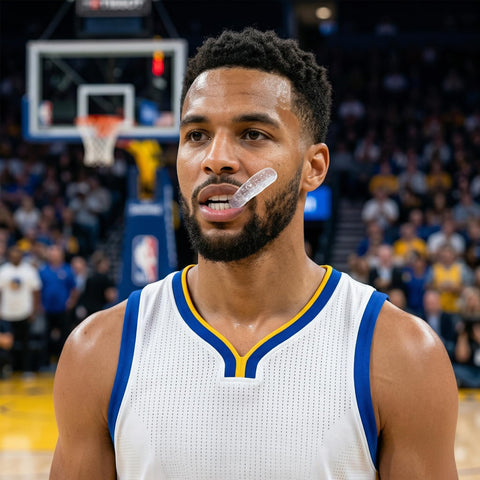 Basketball player with clear mouth guard, featuring Two Pack Sports Mouth Guards For Game Ready Protection With Custom Fit