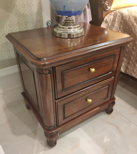 Wooden bedside table with antique brass cabinet knobs from Antique Brass Cabinet Knobs 6 Pack Zinc Alloy Drawer Pulls For Kitchen And Furniture Vintage Single Hole Hardware Dresser Handles Bar Cabinet Pulls Easy Install.