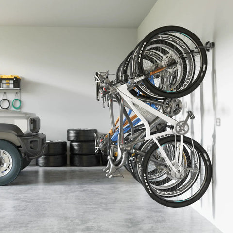 Heavy Duty Wall Mounted Bike Rack With Six Adjustable Hangers On A 78.5 Inch Rail Ultra Strong Steel Garage Storage Solution