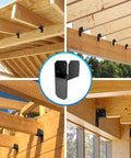 Eight Piece Black Joist Anchor Connectors For 2x4 Lumber Post Caps Tie Brackets in outdoor wooden beam construction