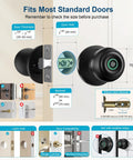 Dimensions and features of Biometric Smart Door Lock With Fingerprint Scanner, App Control And Physical Key in matte black.
