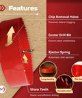 Side view of red MonoPro bi-metal hole saw with silicone dust bowl for recessed lights; 6-1/4 in, 11/32 hex shank