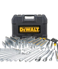 264-Piece Socket Set With One Quarter Inch, Three Eighth Inch, and One Half Inch Drive SAE and Metric, Heavy Duty Mechanic Tool Set With Chrome Finish, DirectTorque Technology, displayed in front of a black case.