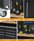 Collage of 61 Inch Mobile Tool Chest With Nine Drawers Rolling Cabinet On Heavy Duty Wheels Locking System And Drawer Liners.