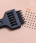 Pro Grade Three Piece Leather Stitching Chisel Set With Four Millimeter Diamond Prongs shown punching holes in leather
