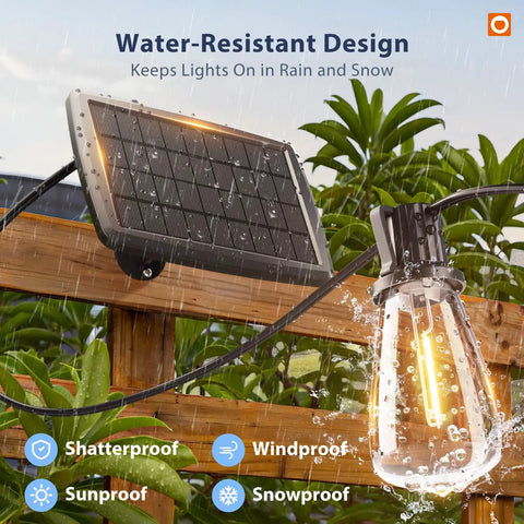 Outdoor Solar String Lights 96 Ft With Remote Control 30 LED Bulbs Dimmable And Timable Waterproof Patio Yard Garden Gazebo Lights