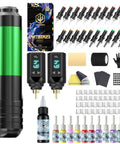 All-In-One Tattoo Pen Kit For Beginners With 2 Batteries, 20 Cartridge Needles, Practice Skins, 40 Ink Cups, Grip Cover