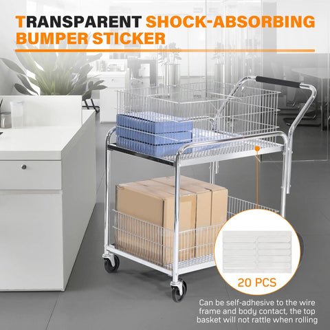Heavy Duty Steel Office Mail Cart With Smooth As Butter Gliding Dual Casters, two-tier design and packages for efficient sorting.