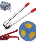 Real Deal Heavy Duty Pallet Strapping Kit With 328 Feet Of Half Inch Poly Strap And Manual Tensioner Tool including metal seals.