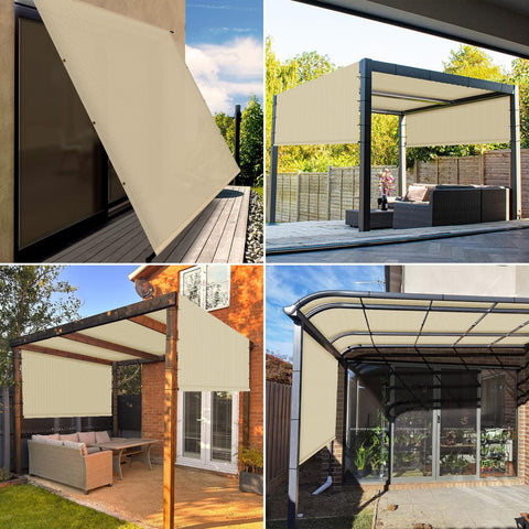 12x12 Ft Pergola Shade Canopy Cover With Grommets And Weighted Rods UV Blocking Durable HDPE Fabric Breathable Outdoor Sun Shade Cloth For Patio Porch Deck Backyard Beige Replacement Shade on various structures