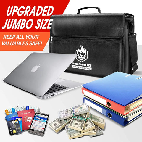 X-Large Thermal Insulated Fireproof Document Bag With Dual Pockets, 17x12x6 Inches, Waterproof, with cash and gadgets