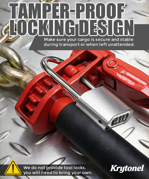 Tamper-proof locking design on 4 Pack Five Sixteenths To Three Eighths Inch Heavy Duty Folding Handle Ratchet Chain Binders