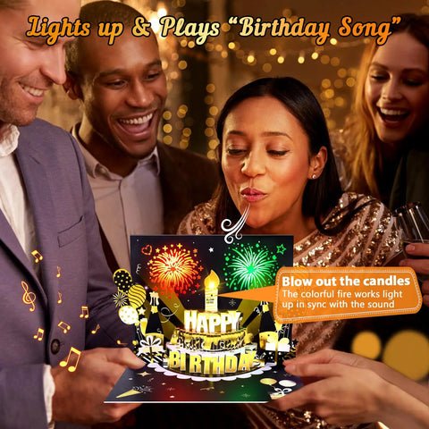 Interactive Pop Up Birthday Card Featuring Flashing Lights And Music Tracks That Totally Knock Your Socks Off Hella Cool Gift For Besties Spouses And Family Comes With Envelope in use.
