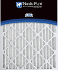 Front view of Nordic Pure pleated air filter, 20x20x2, MERV 12, showing white grid design for HVAC systems and allergy relief.