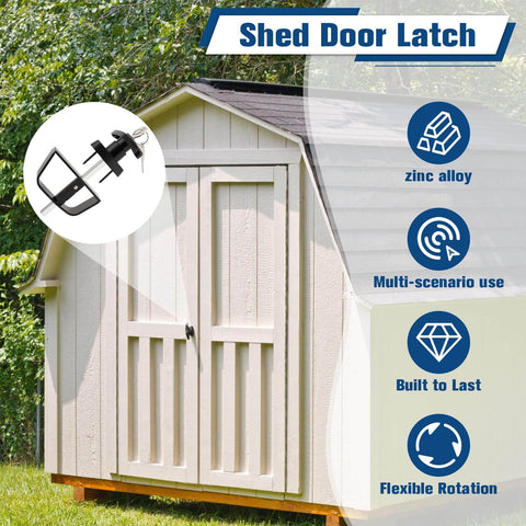 4 And A Half Inch Shed Door Latch Kit With T Handle Lock Built For Locking Up Tight, Carbon Steel Barn Door Hardware With 2 Keys, shown on a shed