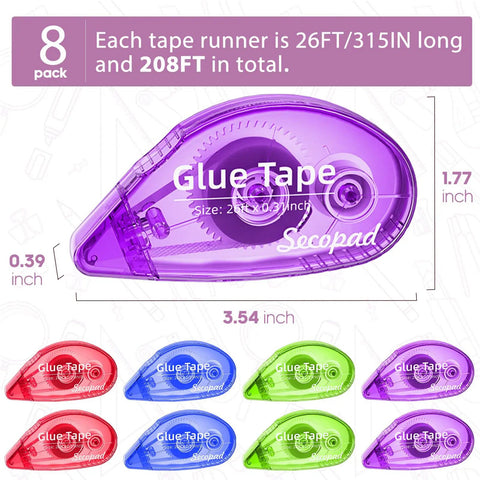 8-pack Double Sided Scrapbook Tape Kit 0.3 Inch By 26 Feet In Bright Colored Shells Glue Runner for crafts and journaling