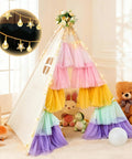 Kids Teepee Tent Indoor Playhouse With Star Lights And Rainbow Gauze Tulle Foldable Princess Style Play Tent For Girls
