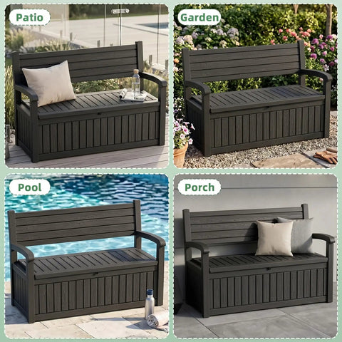 80 Gallon Outdoor Storage Bench Deck Box Waterproof Resin Lockable UV Resistant Garden Furniture For Porch Patio Poolside