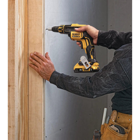 Person using 20V Max XR Cordless Drywall Screw Gun With LED Light 4400 RPM Beast Brushless Motor Bare Tool Only Quick Nosecone Release for drywall fastening