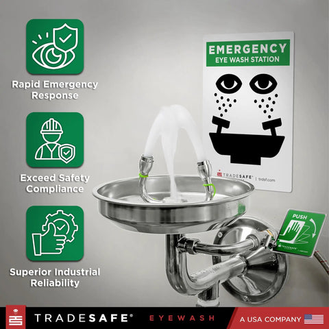 Wall Mounted Eye Wash Station OSHA Approved Stainless Steel Eyewash Unit Built Tough With Durable 11-Gauge Construction