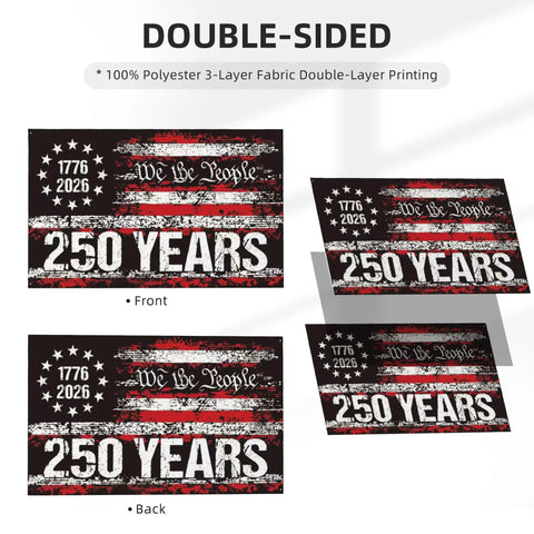 We The People 250th Anniversary USA Flag 3 by 5 Ft Outdoor Flag With 3 Layer Double Sided Print showing front and back design.
