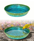 Built Tough As Heck Metal Bird Bath Replacement Bowl For Outside And Yards 12 Inch Shatterproof Frost Proof Basin with blue green finish.