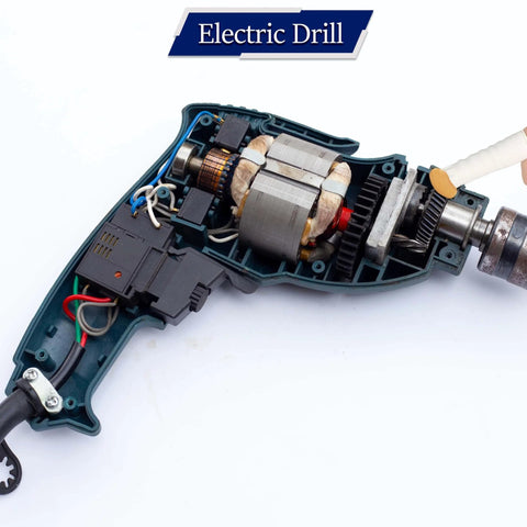 Open electric drill showing internal gears and motors, demonstrating use of Hammer Drill Grease 50g Power Tool Lubricant Anti Seize Squeak Prevention Rust Protection For Rotary Bits And Motors Keeps Your Drill And Tools Smooth And Quiet With Wrenches Angle Grinders Polishers Lawn Mowers And Accessories.