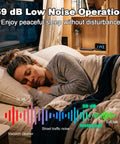 Woman sleeping peacefully in RV with 12V RV Rooftop Air Conditioner With 15000 BTU Heating And Cooling Brushless Compressors Ultra Quiet DC Powered AC For Trucks Campers Campervans Caravans Trailers And Motorhomes