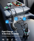Heavy Duty 200W Car Charger With Usb C Fast Charge And Compact Gan Power Featuring Pd 100W Dual Output For A Built Different Road Ready Setup That Absolutely Slaps While Fueling All Your Devices On The Go charging three devices on a car console.