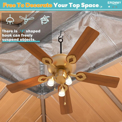 Ceiling fan under 10 Foot By 12 Foot Hardtop Gazebo With Aluminum Frame And Galvanized Steel Double Roof Built Tough For Snow And Wind Heavy Duty Outdoor Pavilion With Curtains And Netting For Patio Lawn Or Deck