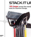 Garage Tool Organizer Wall Mount Rack With Beefy Heavy Gauge Steel Backplate And Welded Hooks Holds 650 Lbs, showing tool prongs.