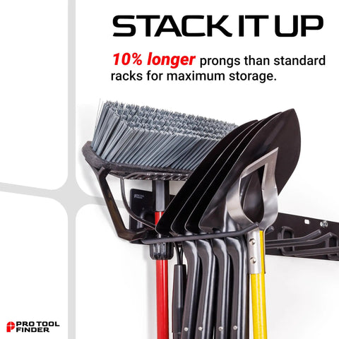 Garage Tool Organizer Wall Mount Rack With Beefy Heavy Gauge Steel Backplate And Welded Hooks Holds 650 Lbs, showing tool prongs.